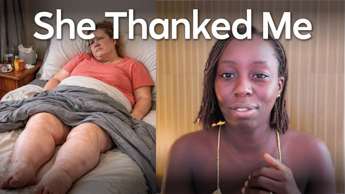 Split thumbnail showing a woman struggling in bed on the left and Vivienne Lamb speaking to camera on the right, referencing a client transformation story.